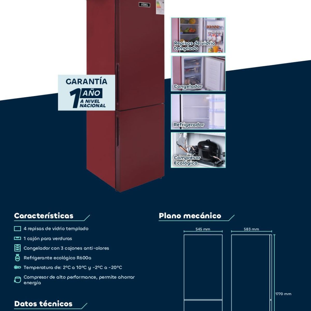 ILUMI - Refrigerador Doméstico Ilumi de 275 LTS con Sistema Anti Olores