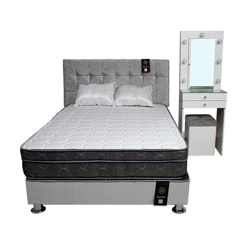 BARAKA HOME - Dormitorio Coquette 2 Plz + Cabecera + Tocador + Puff - Gris Claro