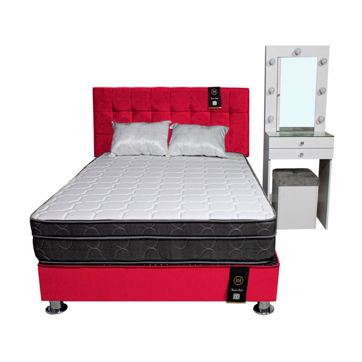BARAKA HOME - Dormitorio Coquette 2 Plz + Cabecera + Tocador + Puff - Rojo