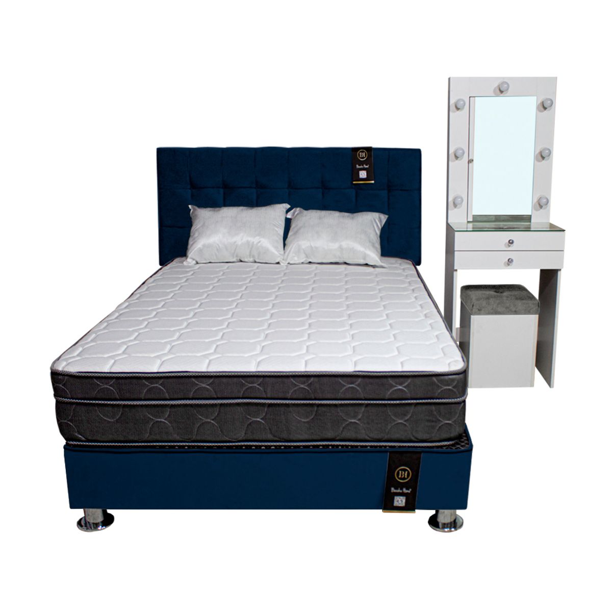 BARAKA HOME - Dormitorio Coquette 2 Plz + Cabecera + Tocador + Puff - Azul Marino