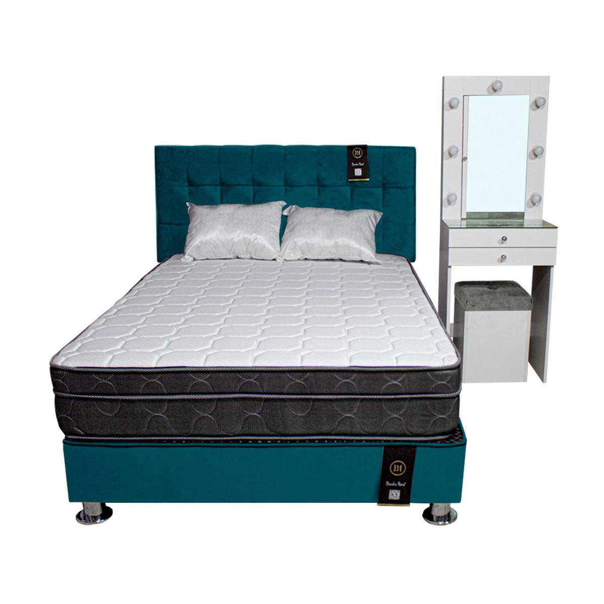 BARAKA HOME - Dormitorio Coquette 2 Plz + Cabecera + Tocador + Puff - Cobalto