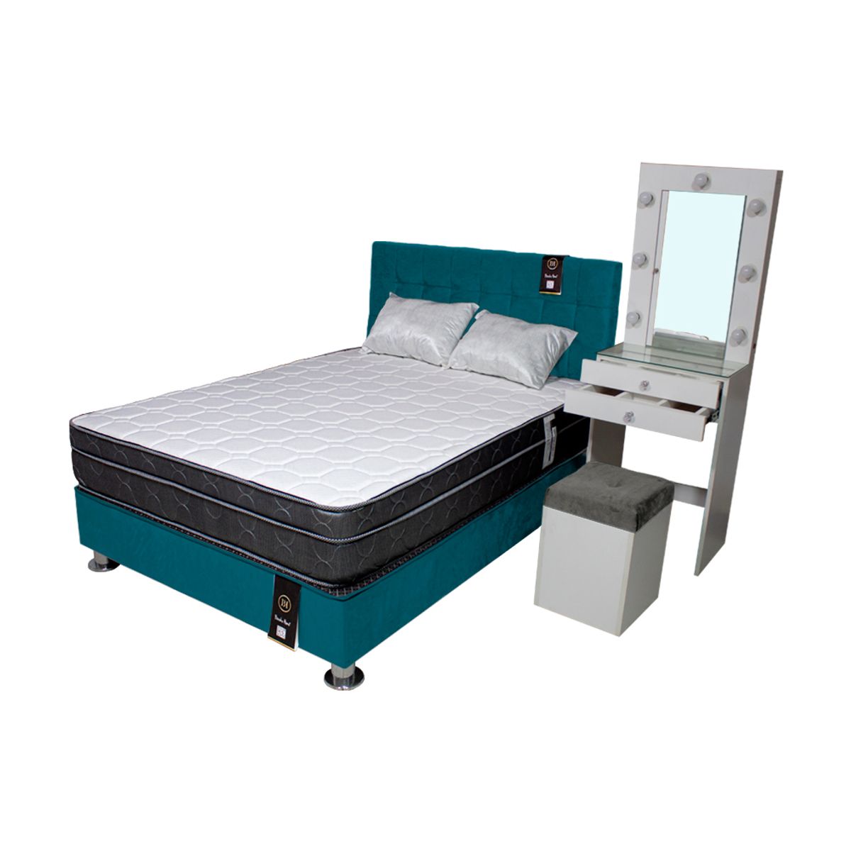 BARAKA HOME - Dormitorio Coquette 2 Plz + Cabecera + Tocador + Puff - Cobalto