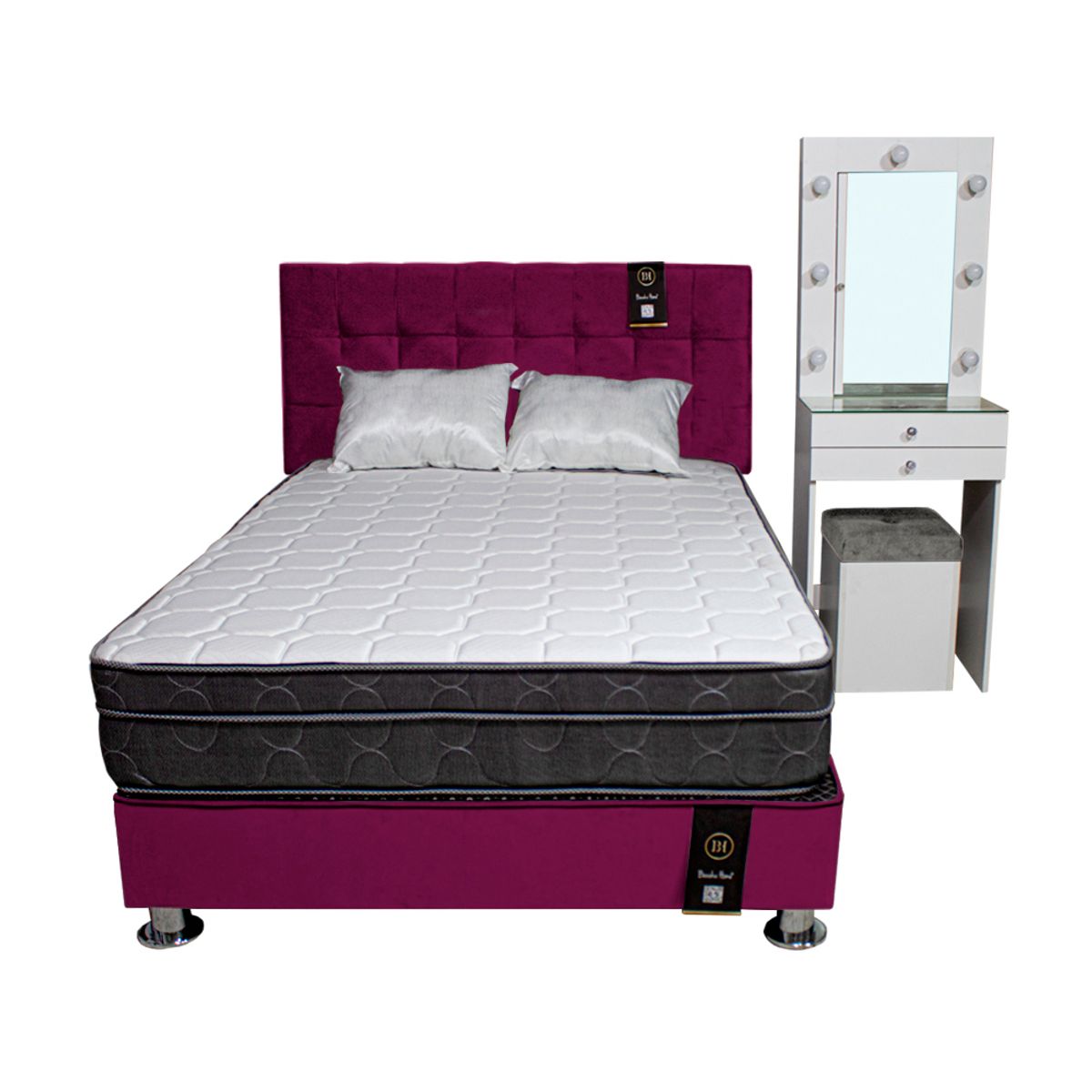 BARAKA HOME - Dormitorio Coquette 2 Plz + Cabecera + Tocador + Puff - Purpura