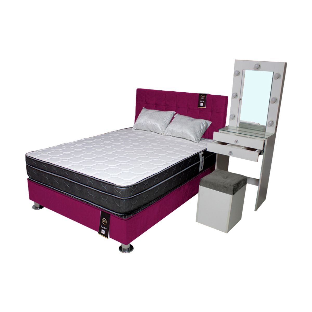 BARAKA HOME - Dormitorio Coquette 2 Plz + Cabecera + Tocador + Puff - Purpura