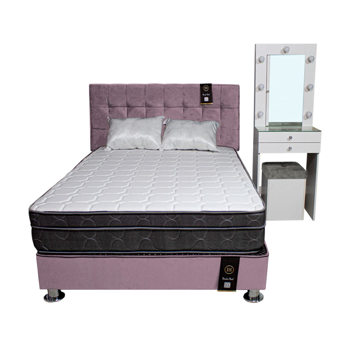 BARAKA HOME - Dormitorio Coquette 2 Plz + Cabecera + Tocador + Puff - Lila