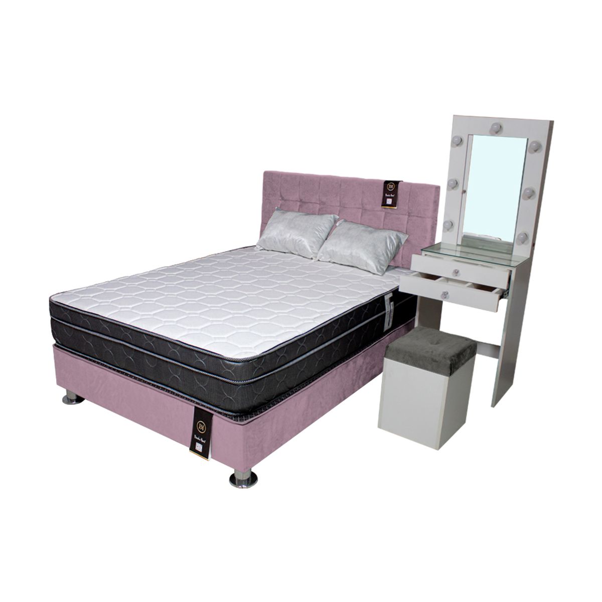 BARAKA HOME - Dormitorio Coquette 2 Plz + Cabecera + Tocador + Puff - Lila