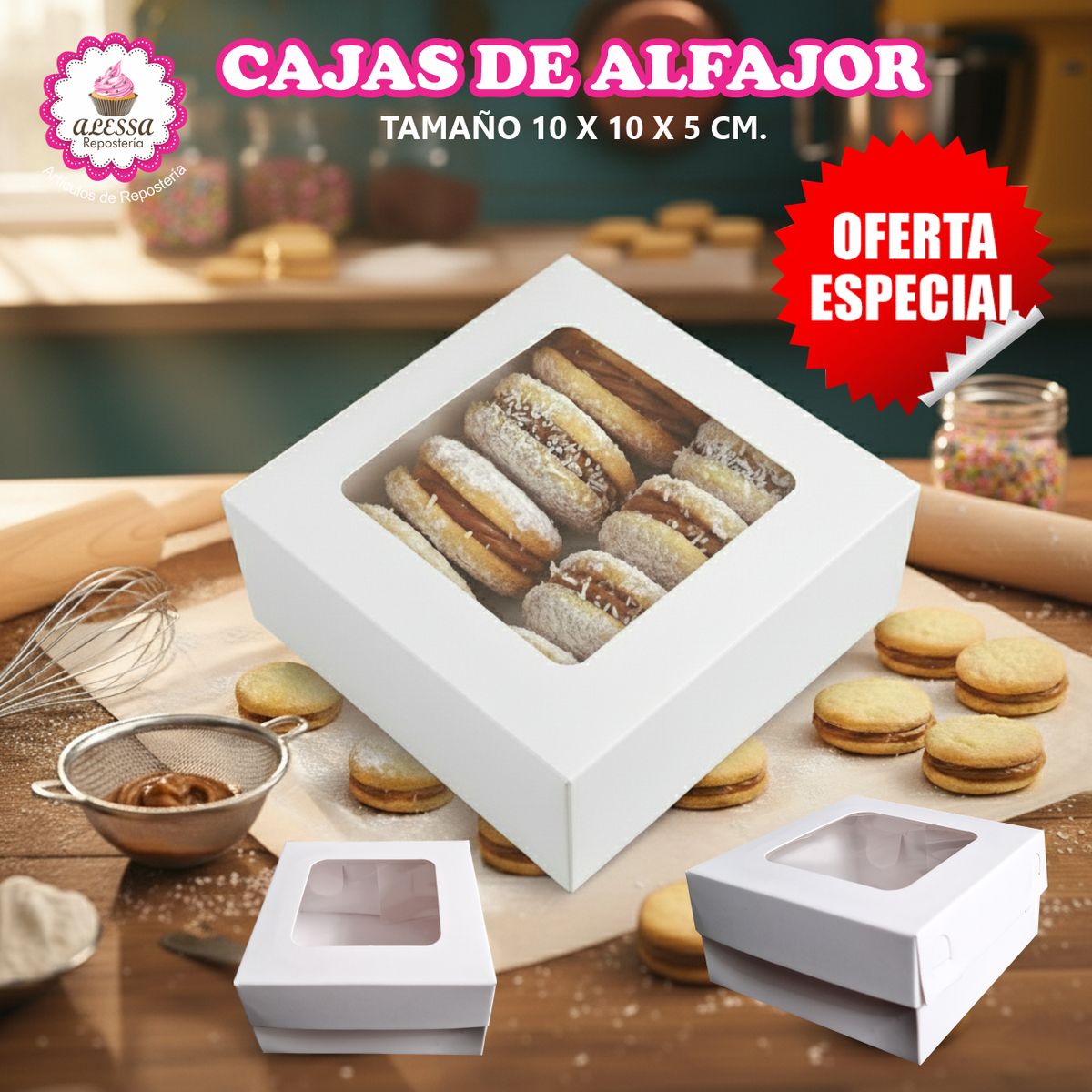 GENERICO - 100 Cajas para Alfajores en Repostería 10 x 10 x 5 cm.