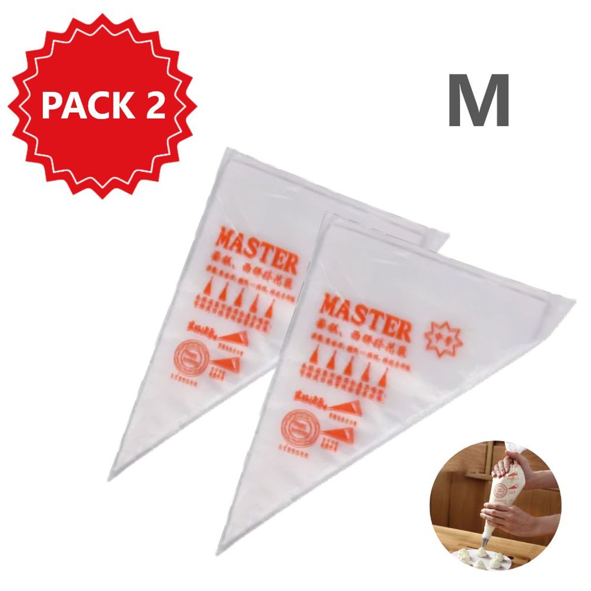 GENERICO - Kit 2 Bolsas desechables M de repostería (100 unidades cada una)