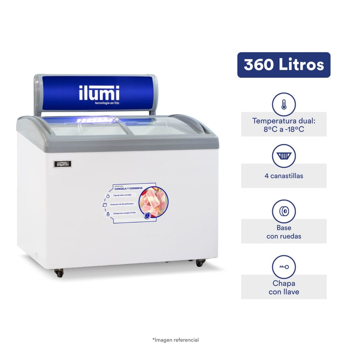 ILUMI - Congelador dual Ilumi Tapa Vidrio de 360 LTS