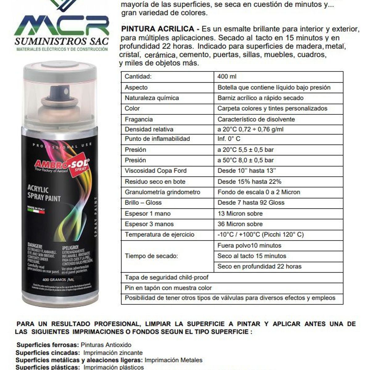 AMBROSOL - PINTURA EN SPRAY PARA RETOQUE DE TABLEROS ELECTRICOS RAL 7035