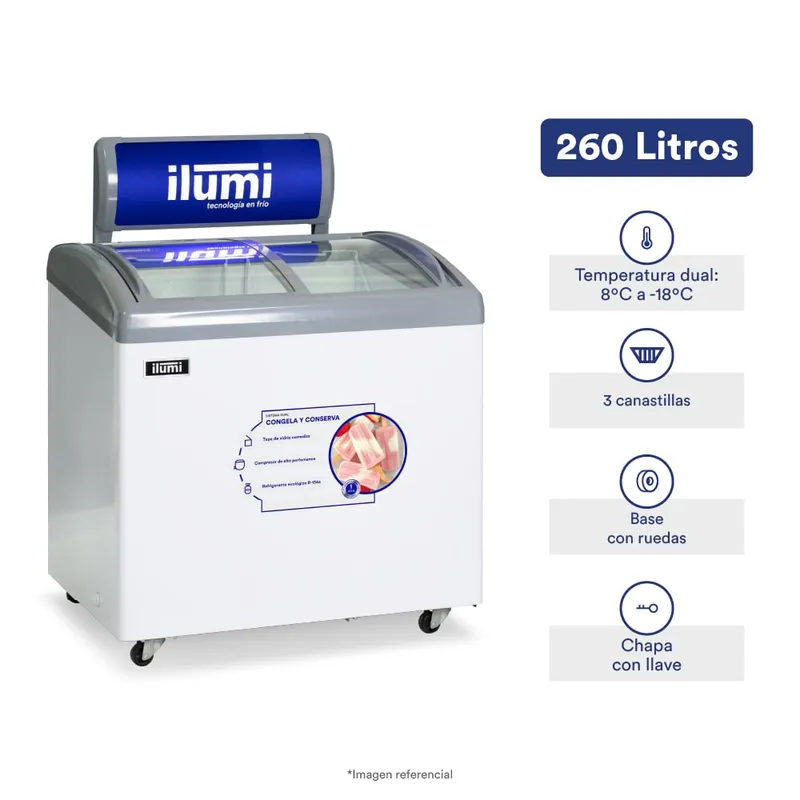 ILUMI - Congelador dual Ilumi Tapa Vidrio de 260 LTS