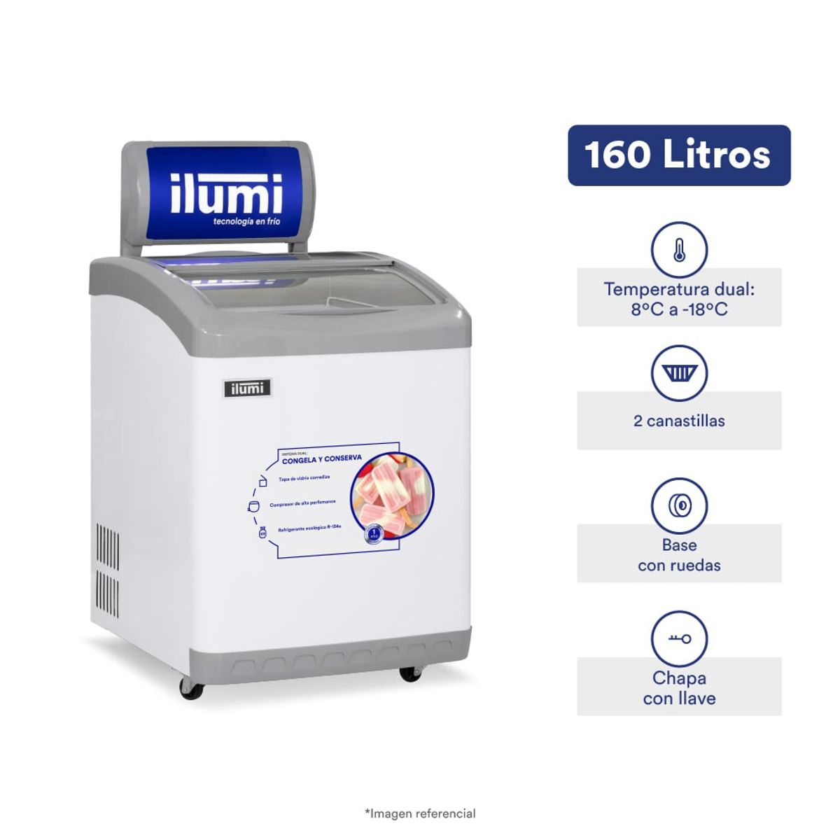 ILUMI - Congelador dual Ilumi Tapa Vidrio de 160 LTS