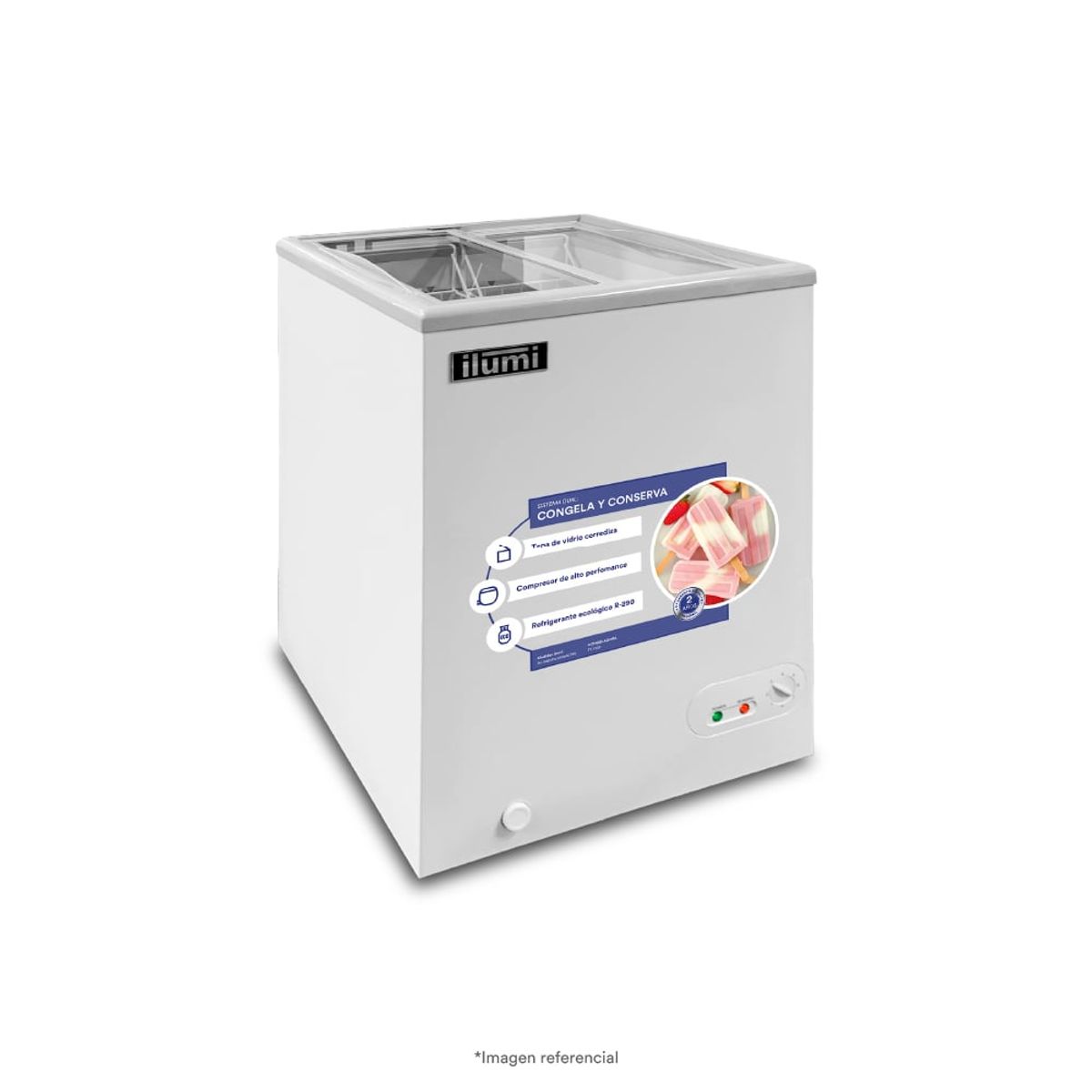 ILUMI - Congelador Ilumi Tapa Vidrio de 110 LTS