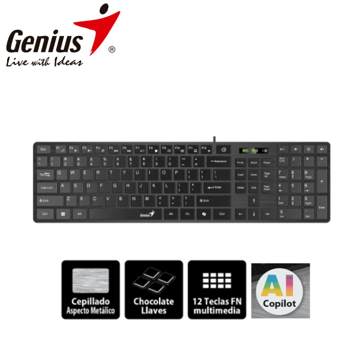 GENIUS - Teclado Genius Smart Slimstar 126 USB multimedia SP Black