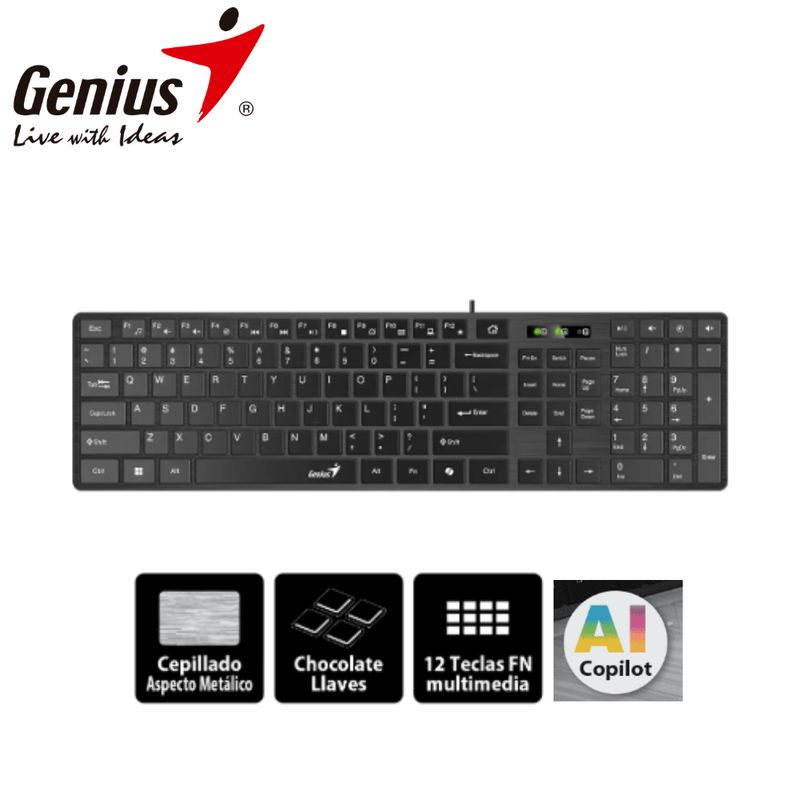 GENIUS - Teclado Genius Smart Slimstar 126 USB multimedia SP Black