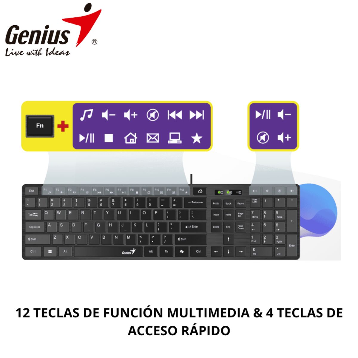 GENIUS - Teclado Genius Smart Slimstar 126 USB multimedia SP Black