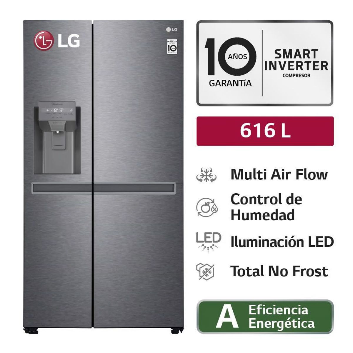 LG - Refrigeradora LG Multi Air Flow Side by Side 616 Litros con Door Cooling LS66SPG