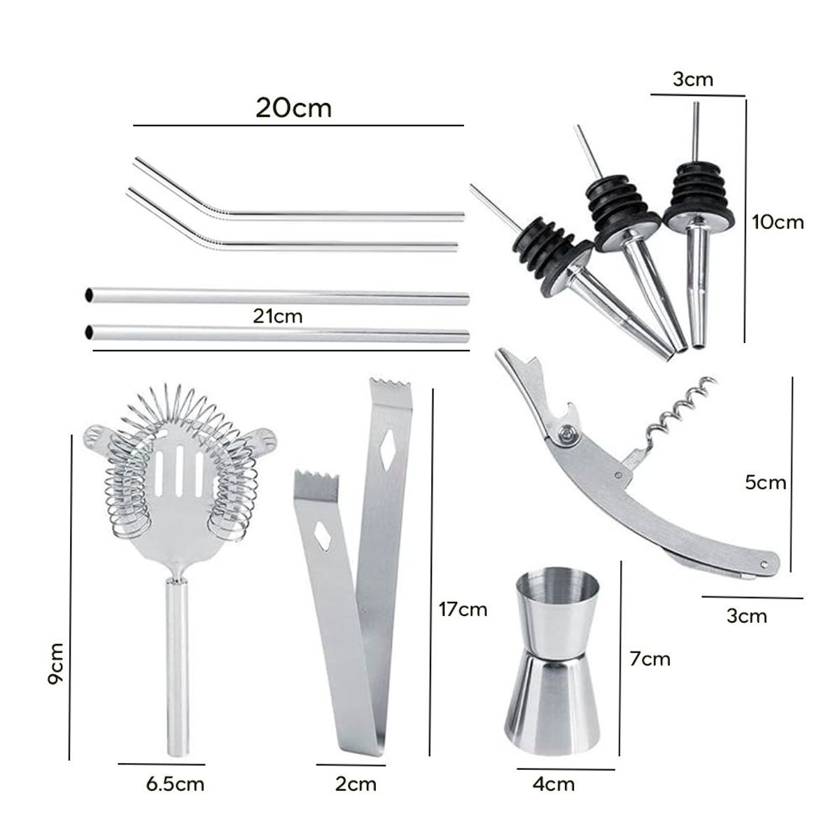 INSPIRA - Juego de Coctelera Kit Barman de Acero Inoxidable 13 piezas