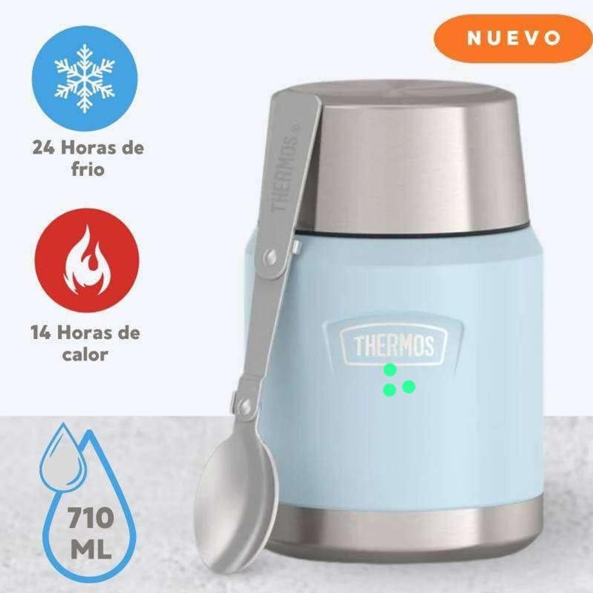 THERMOS - Thermo para Alimentos (ICON) Celeste 710 ml De 14 horas Caliente.