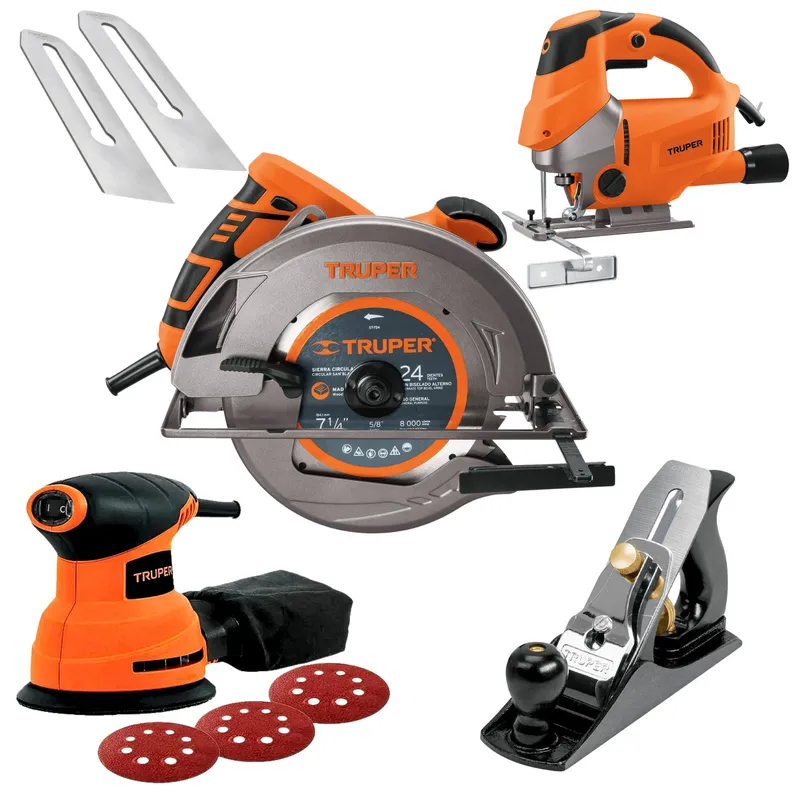 TRUPER - COMBO Sierra circular caladora lijadora cepillo carpintero  TRUPER