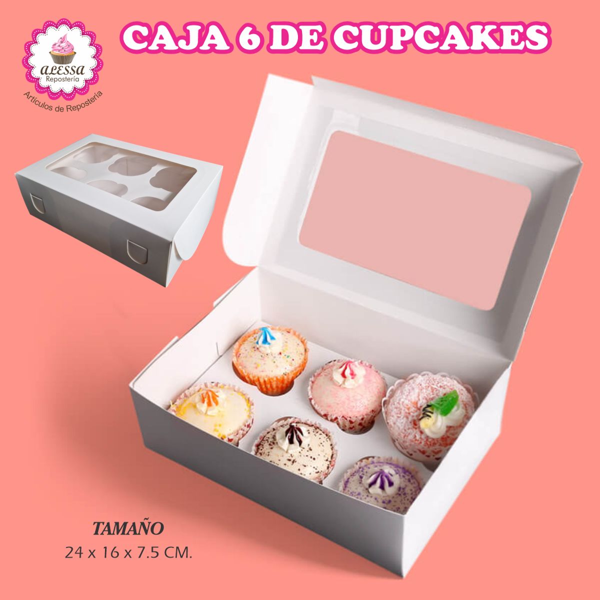 GENERICO - 100 Cajas para 6 Cupcakes en Repostería