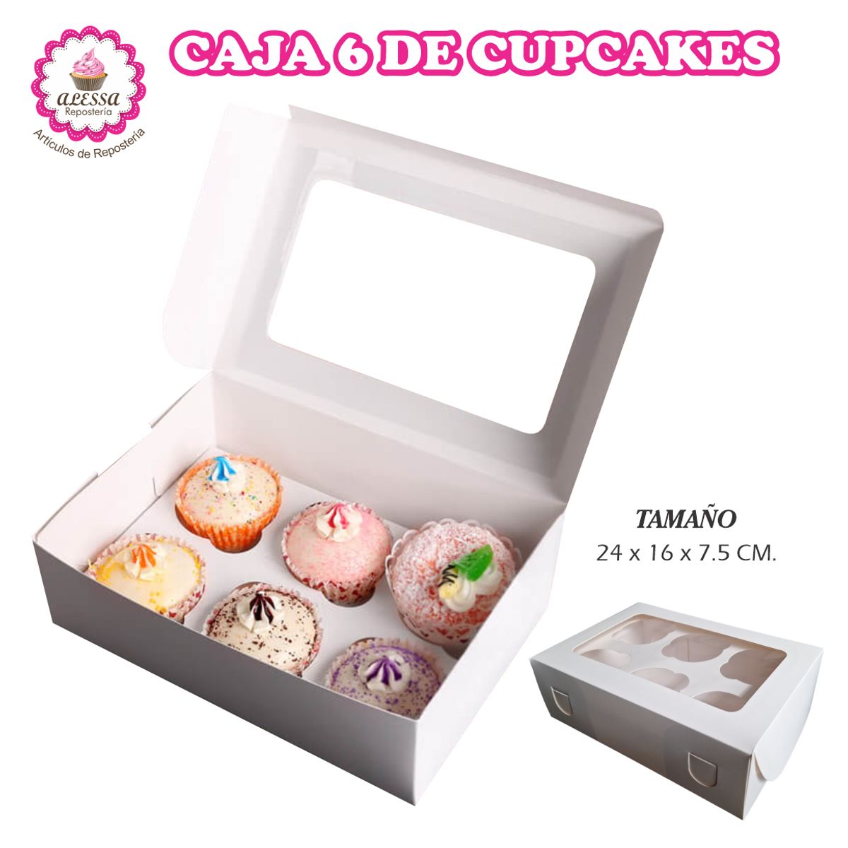 GENERICO - 100 Cajas para 6 Cupcakes en Repostería