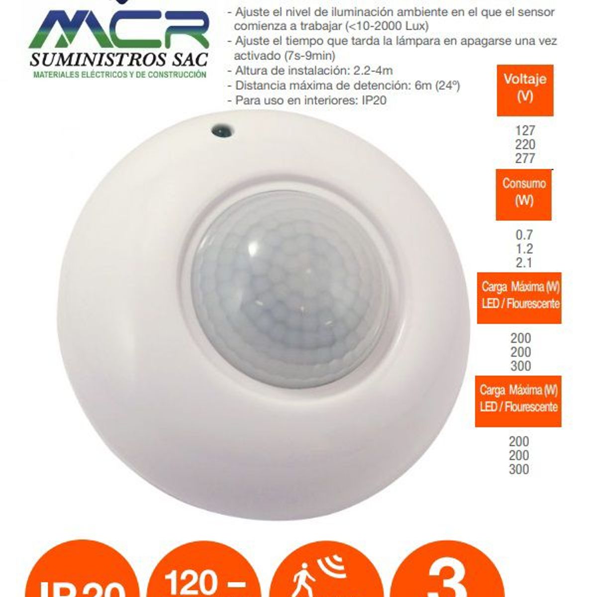 GENERICO - SENSOR O DETECTOR DE MOVIMIENTO CON INFRAROJO PARA INTERIORES