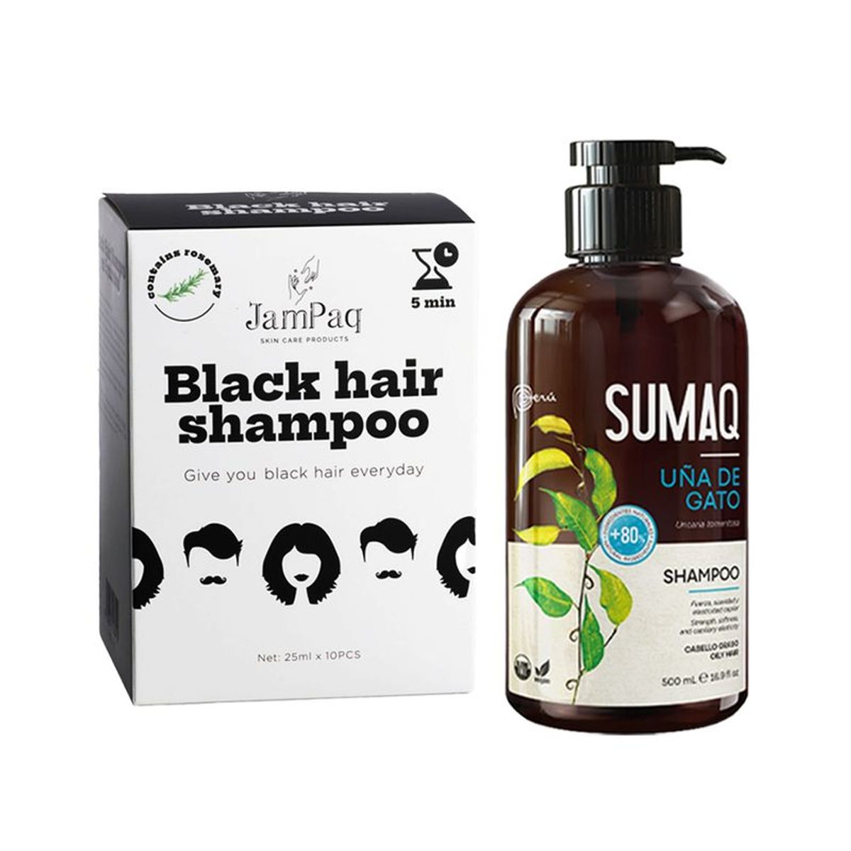 GENERICO - Shampoo Capilar Cubrecanas negro + Shampo Extracto Uña de Gato