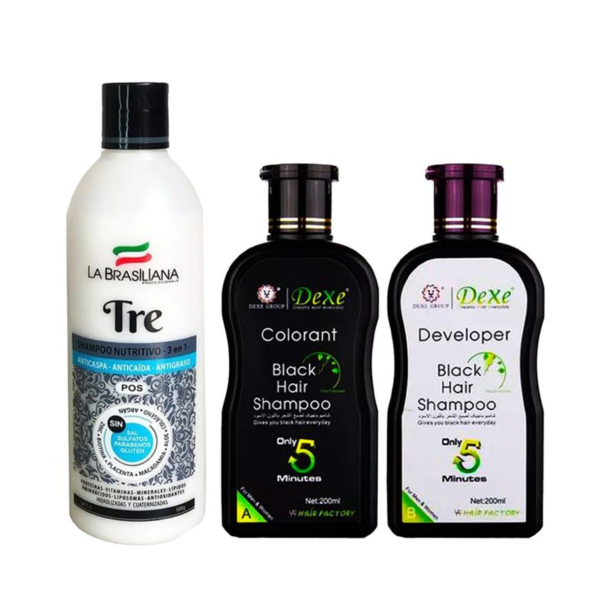 LA BRASILIANA - Shampoo Capilar Tre + Shampoo Cubre Canas negro black hair