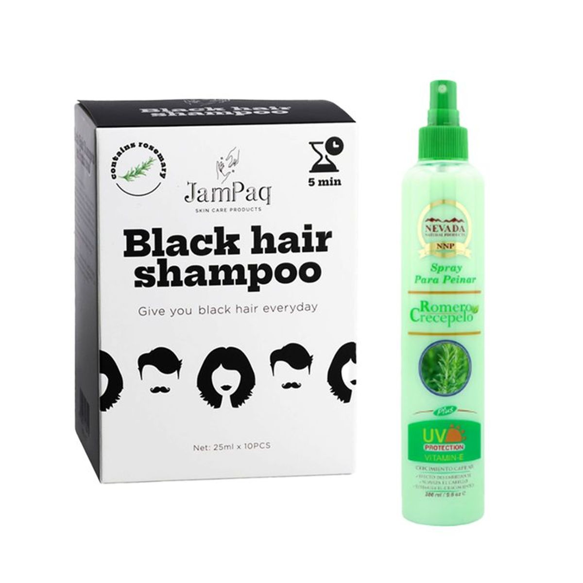 GENERICO - Shampoo Capilar Cubre Canas negro + Spray de Peinar Romero