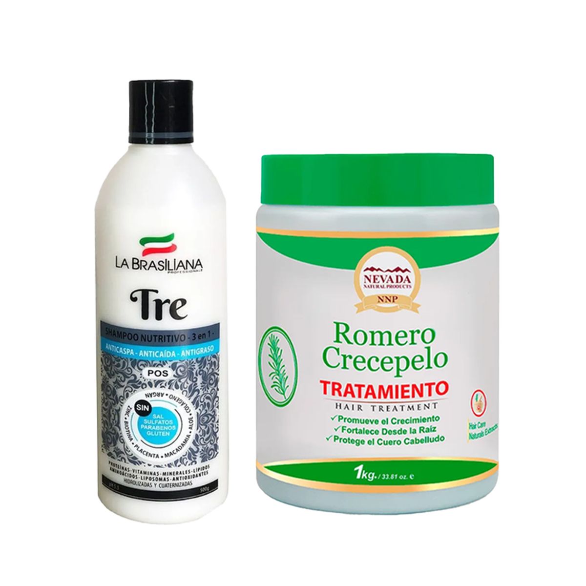 LA BRASILIANA - Shampoo Capilar Tre + Tratamiento Capilar Romero Crecepelo