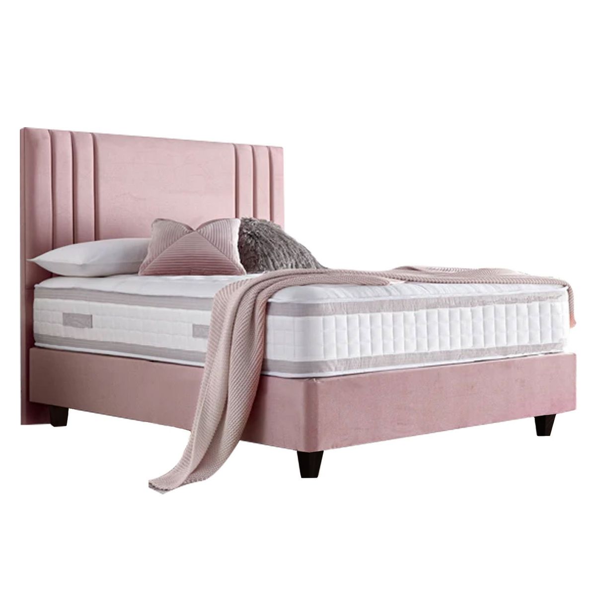 GENERICO - Cama Tapizada Listón Alba Palo Rosa 2 Plazas