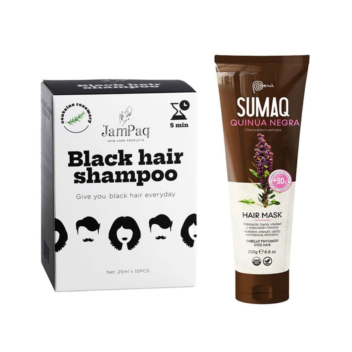 GENERICO - Shampoo Capilar Cubrecanas negro + Máscara Capilar QuinuaNegra