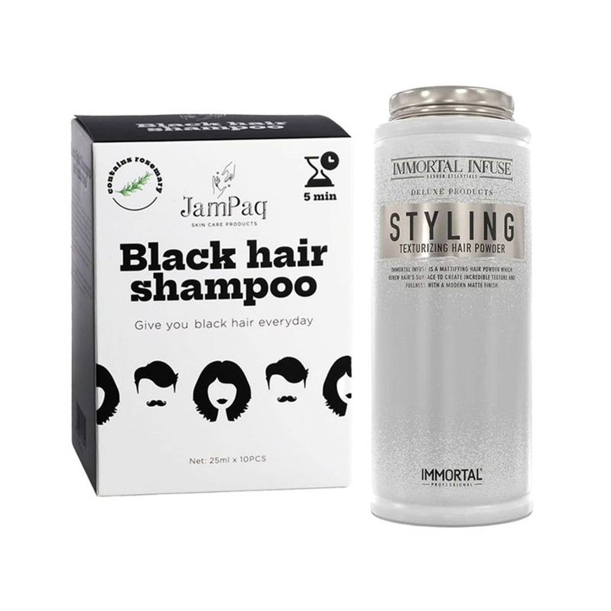 GENERICO - Shampoo Capilar Cubre Canas negro + Polvo Texturizable Fijador
