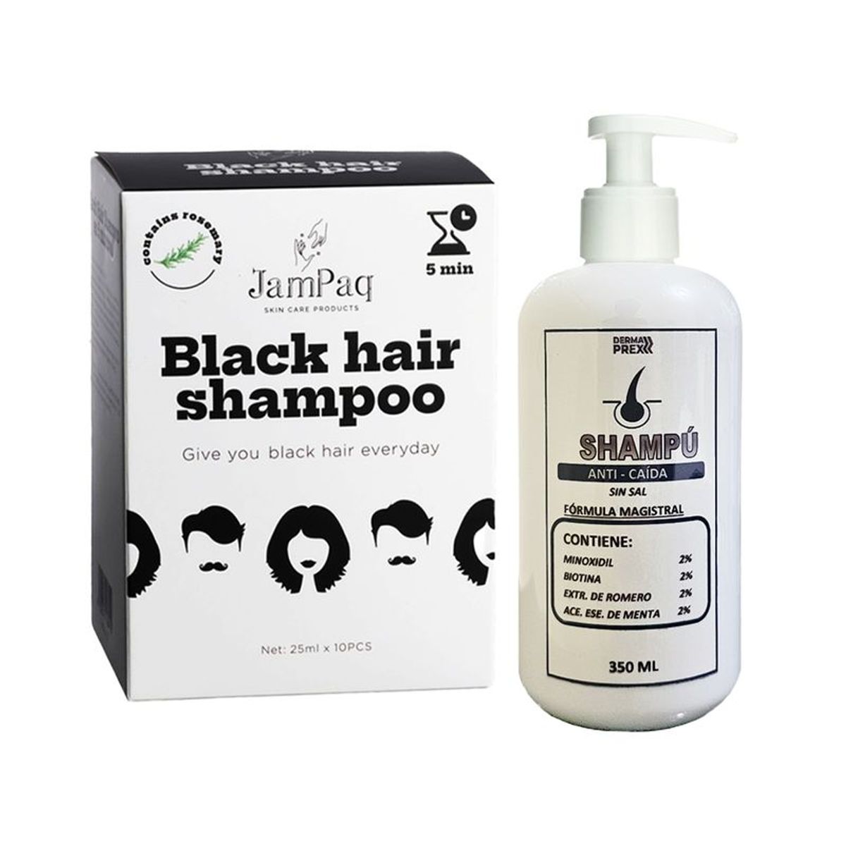 GENERICO - Shampoo Capilar Cubre Canas negro + Shampoo sin Sal Anticaida