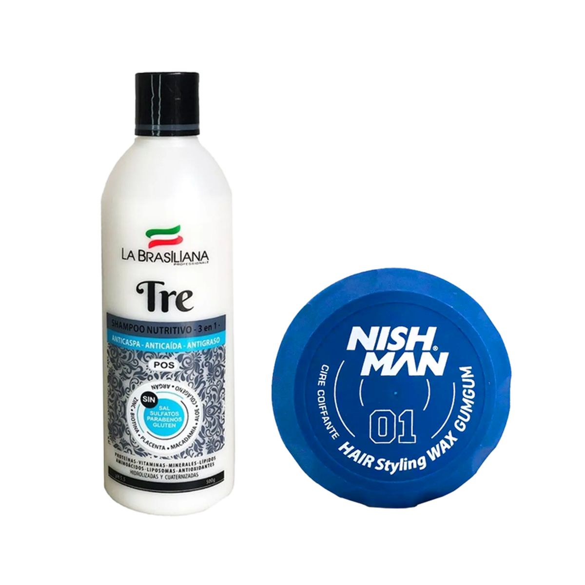 LA BRASILIANA - Shampoo Capilar Tre + Cera Fijadora de Cabello 01 Nishman