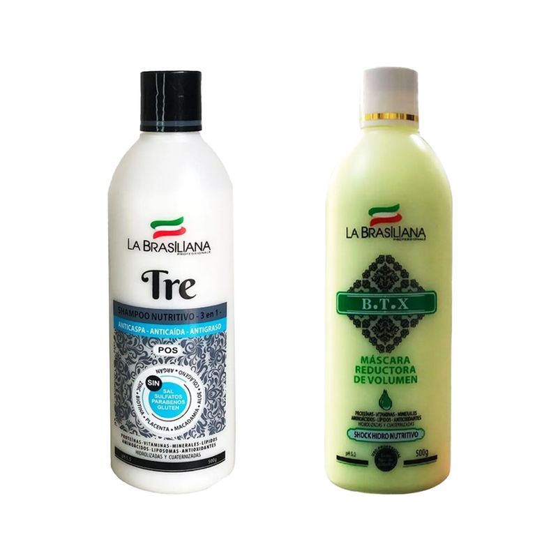 LA BRASILIANA - Shampoo Capilar Tre + Máscara reductora de volumen BTX