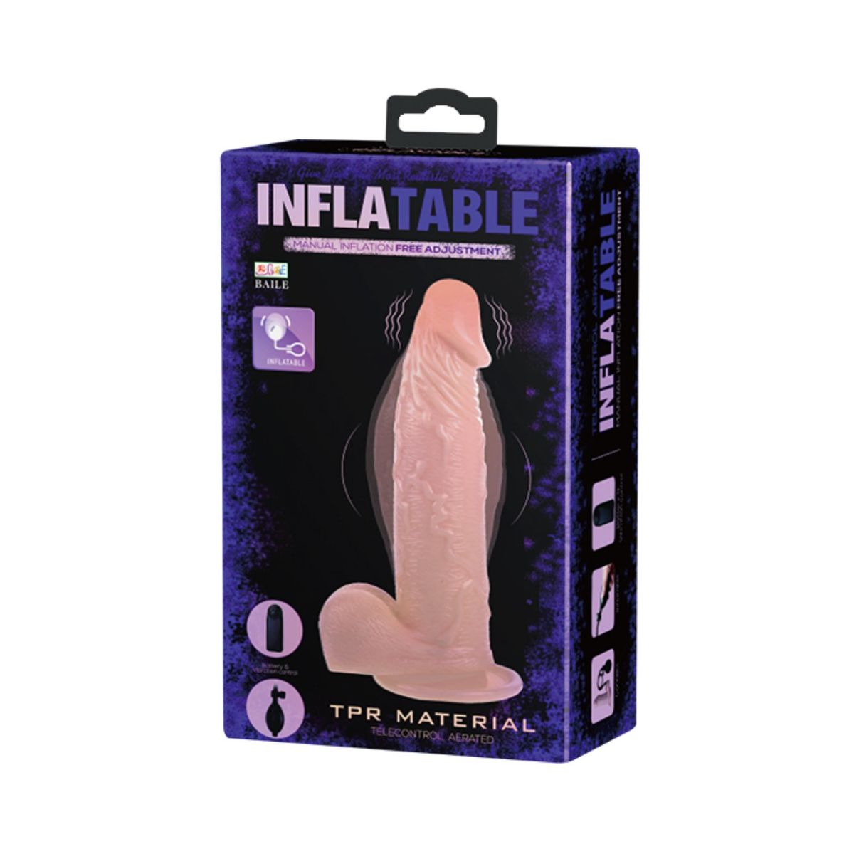 GENERICO - Dildo Vibrador Inflable Realista 19 cm Ø 3.5 cm Ventosa y Control