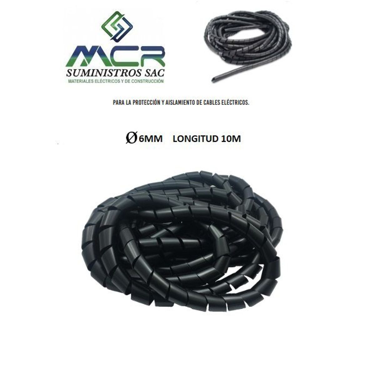 GENERICO - ESPIRAL PROTECTOR DE CABLE 6MM CON 10M DE LARGO X 2UND
