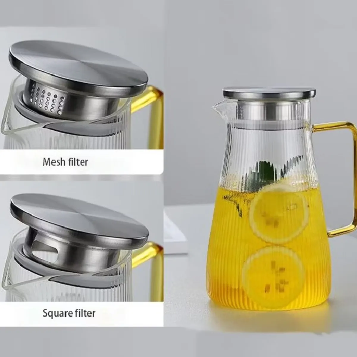 GENERICO - Set de Jarra y 4 Tazas con Asa Dorada Resistente al Calor.