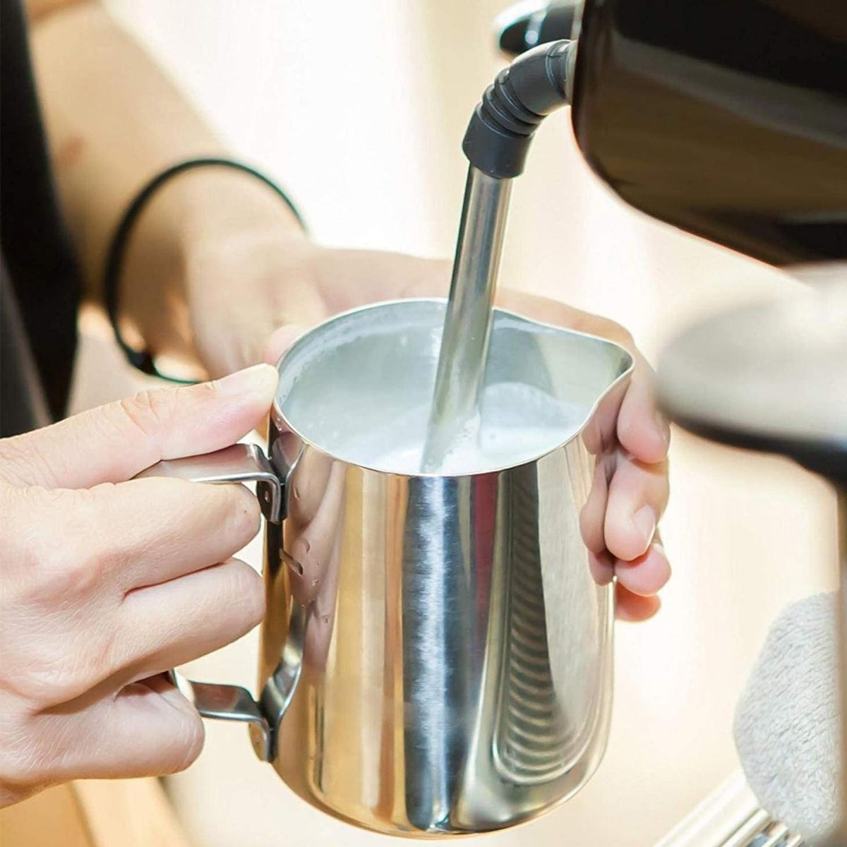 GENERICO - Jarra Barista de Acero inoxidable 1 Litro medidor interno