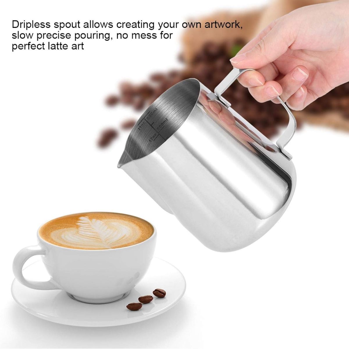 GENERICO - Jarra Barista de Acero inoxidable 350 ML medidor interno