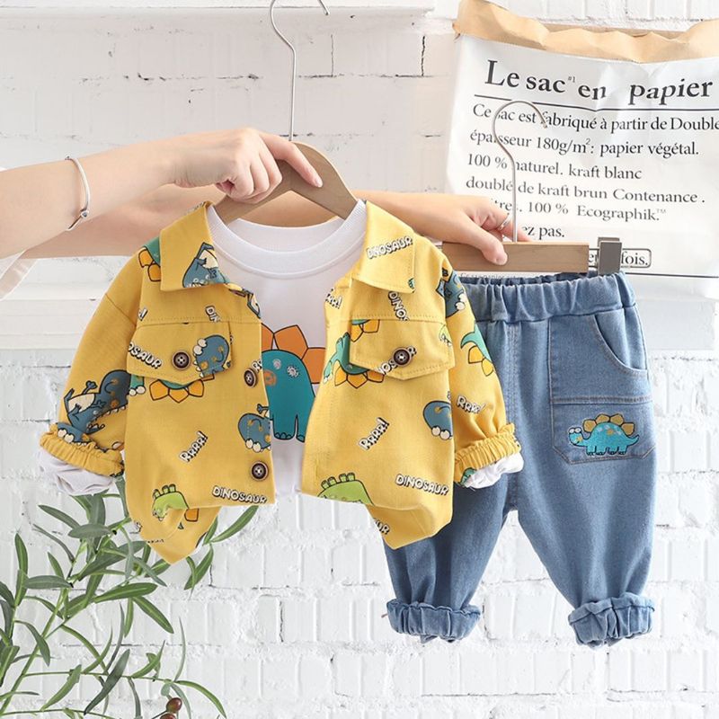 GENERICO - ROPA DE NIÑO DISEÑO DINOSAURIO  - SET DE 3 PIEZAS