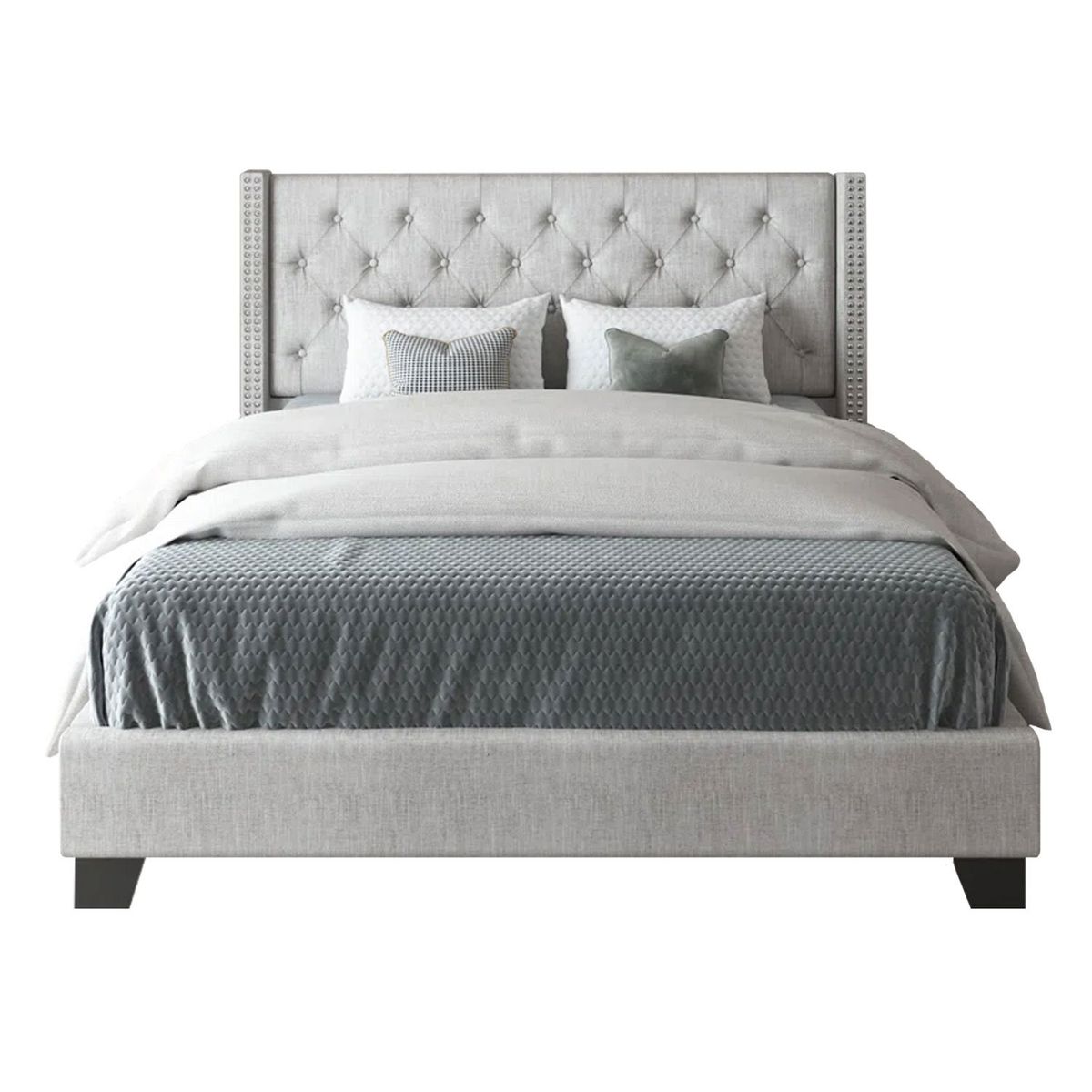 GENERICO - Cama Tapizada Capitoné Gris Claro 1.5 Plz