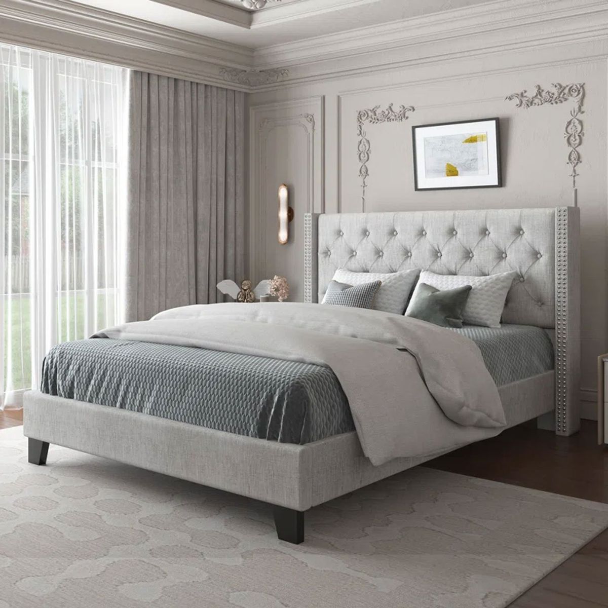 GENERICO - Cama Tapizada Capitoné Gris Claro 1.5 Plz