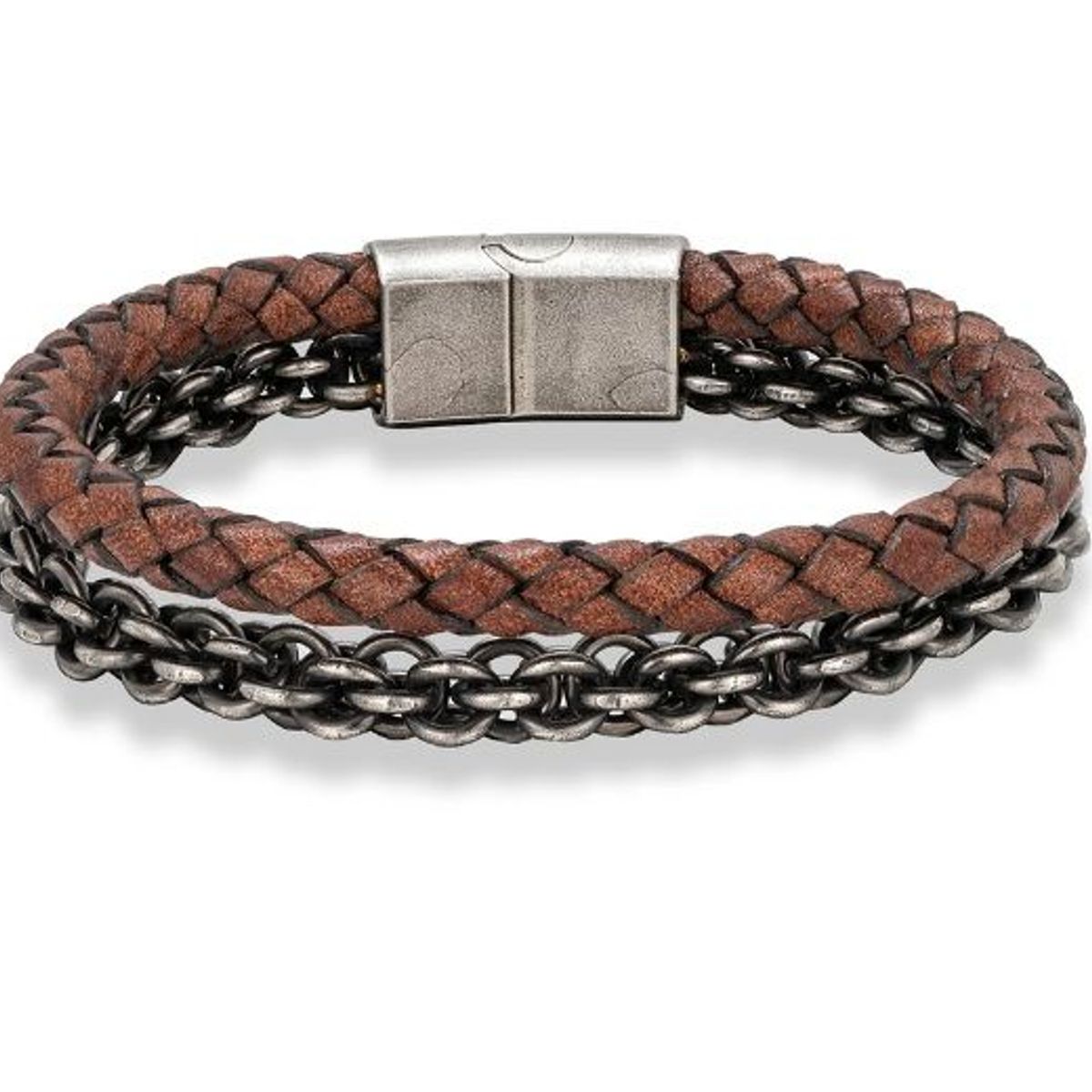 GENERICO - Pulsera Brazalete de Cuero Marrón con Cadena con Broche imantado