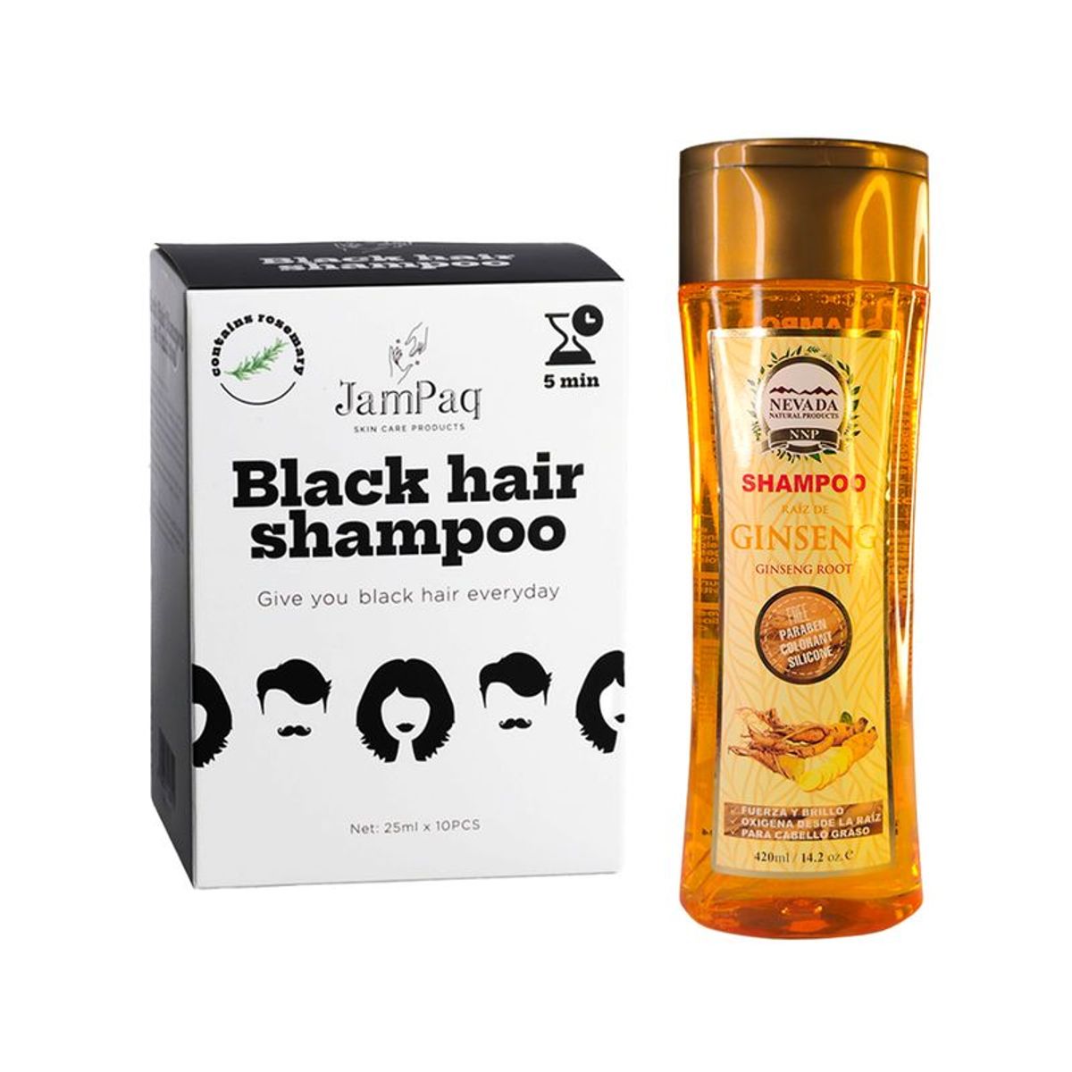 GENERICO - Shampoo Capilar Cubre Canas negro + Shampoo Raiz de Ginseng