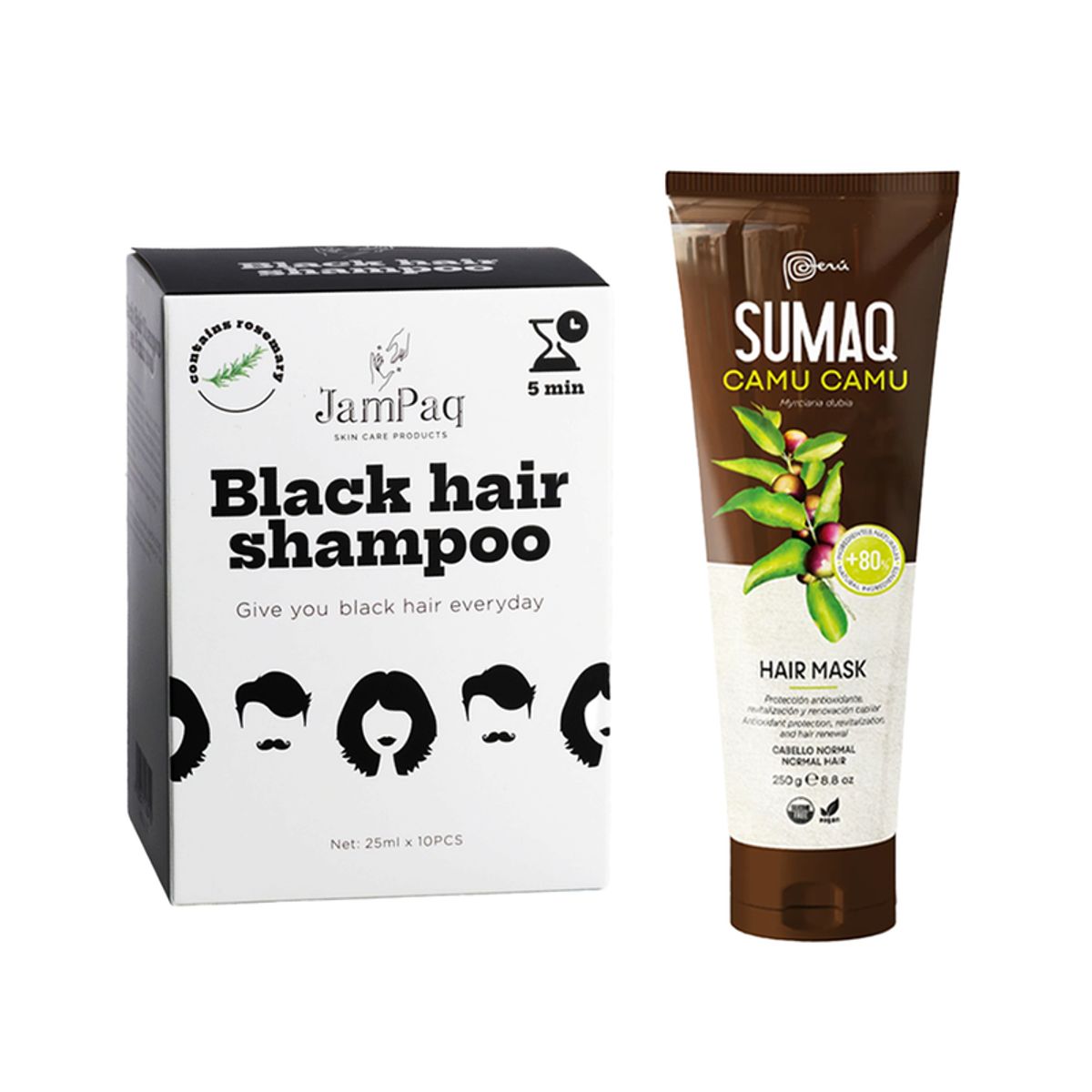 GENERICO - Shampoo Capilar Cubre Canas negro + Máscara Capilar Camu Camu