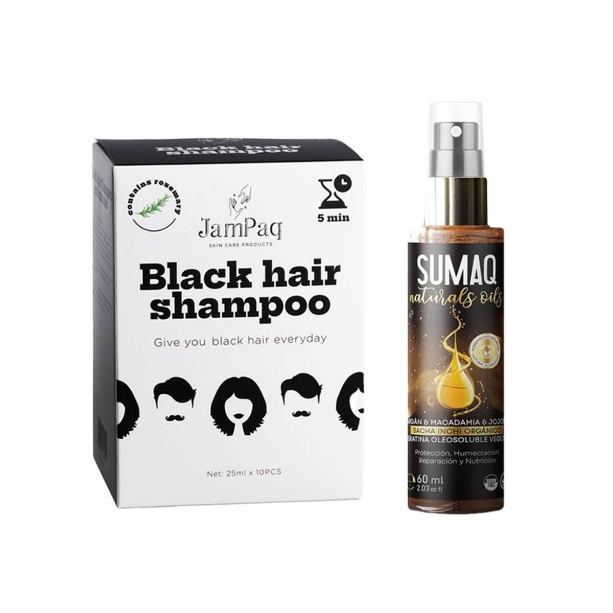 GENERICO - Shampoo Capilar Cubre Canas negro + Aceite Capilar Sacha Inchi