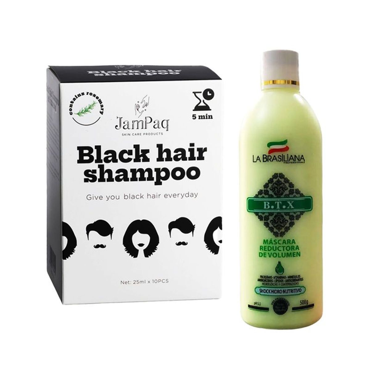 GENERICO - Shampoo Capilar Cubrecanas negro + Máscara reductor de volumen